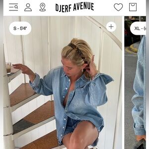 Djerf Avenue Denim Shirt in Washed Blue.